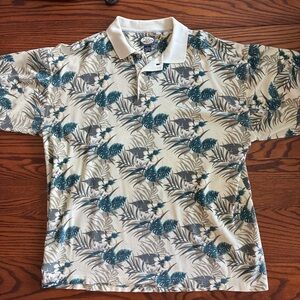 Tommy Bahama Relax Polo Shirt Mens Medium Floral All Over Print Cotton